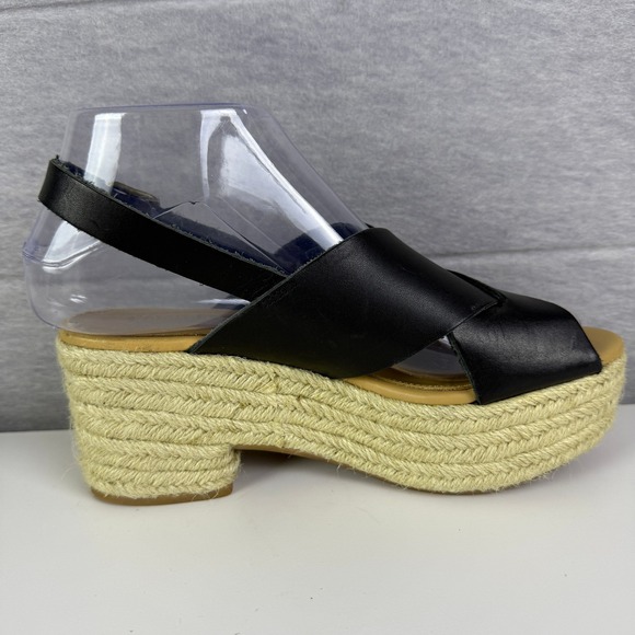 Soludos Black Leather Espadrille Slingback Platform Sandals Womens Size 8 - Picture 1 of 8
